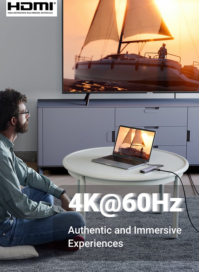 يو جرين محول7 في 1 USB C متعدد المنافذ 4K@60Hz مع منفذين USB محطة إرساء USB-C مع 4K HDMI قارئ بطاقة SD/TF الطاقة تسليم 100 واط شبكة 1Gbps متوافق مع ماك بوك، أيفون 17، ايباد برو 2024، آيباد إير لون رمادي - Image 3